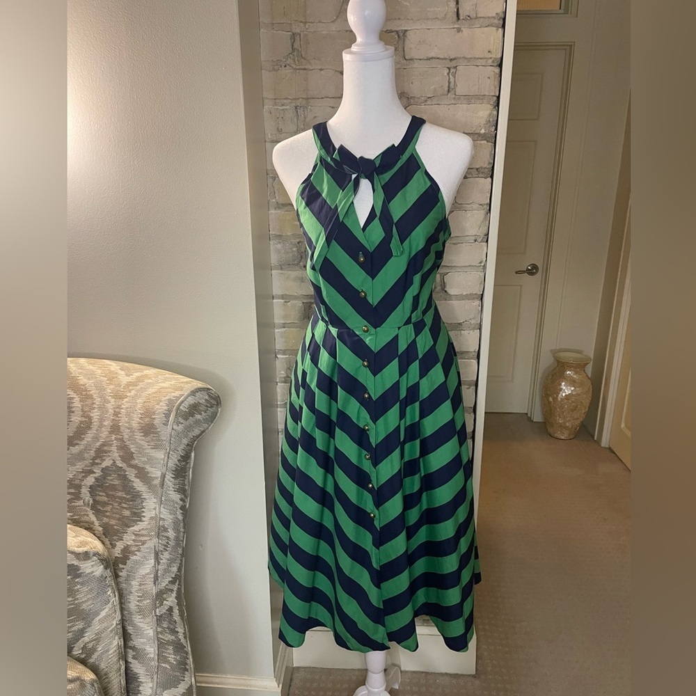 Anthropology‎ Brand, Girls from Savoy, Green & Navy  Sun Dress w/ pockets, Sz 4